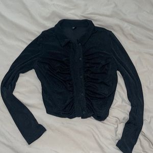 Scrunched front button up blouse